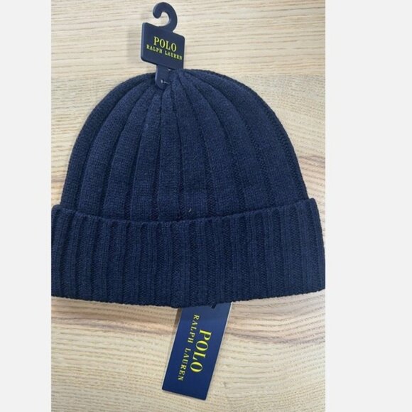 Polo Ralph Lauren Men's Signature Green Pony Wool Blend Rib Knit Cuff Beanie Bl - Picture 2 of 5